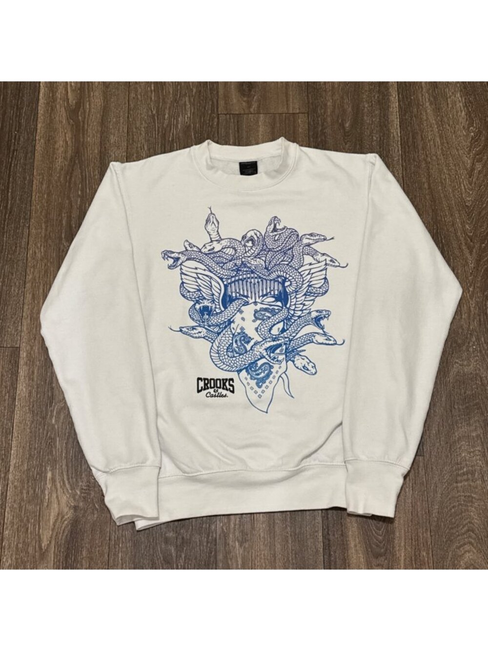 Crooks and Castles Crewneck Sweatshirt Men's M White Medusa Snakes Streetwear